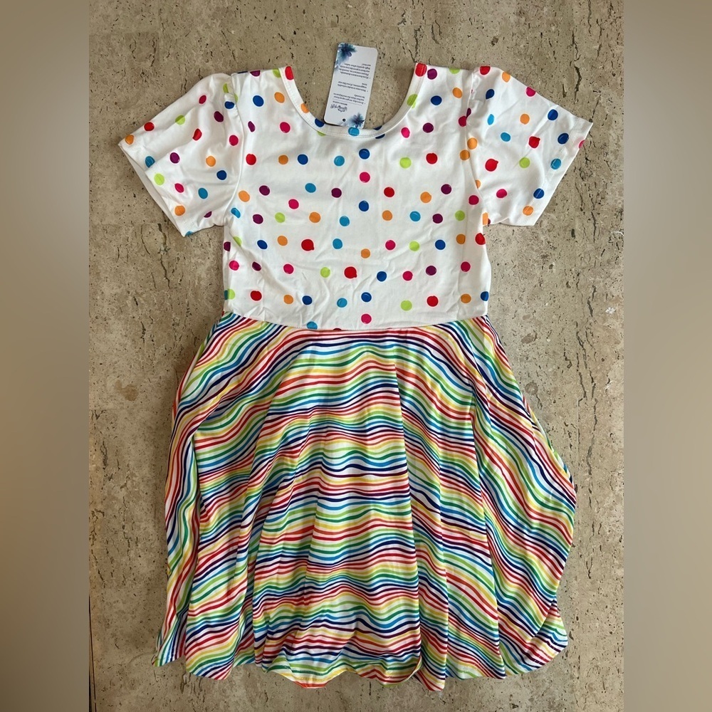 Girl’s IBTOM CASTLE Polka Dot and Rainbow Dress Size 130 6-7